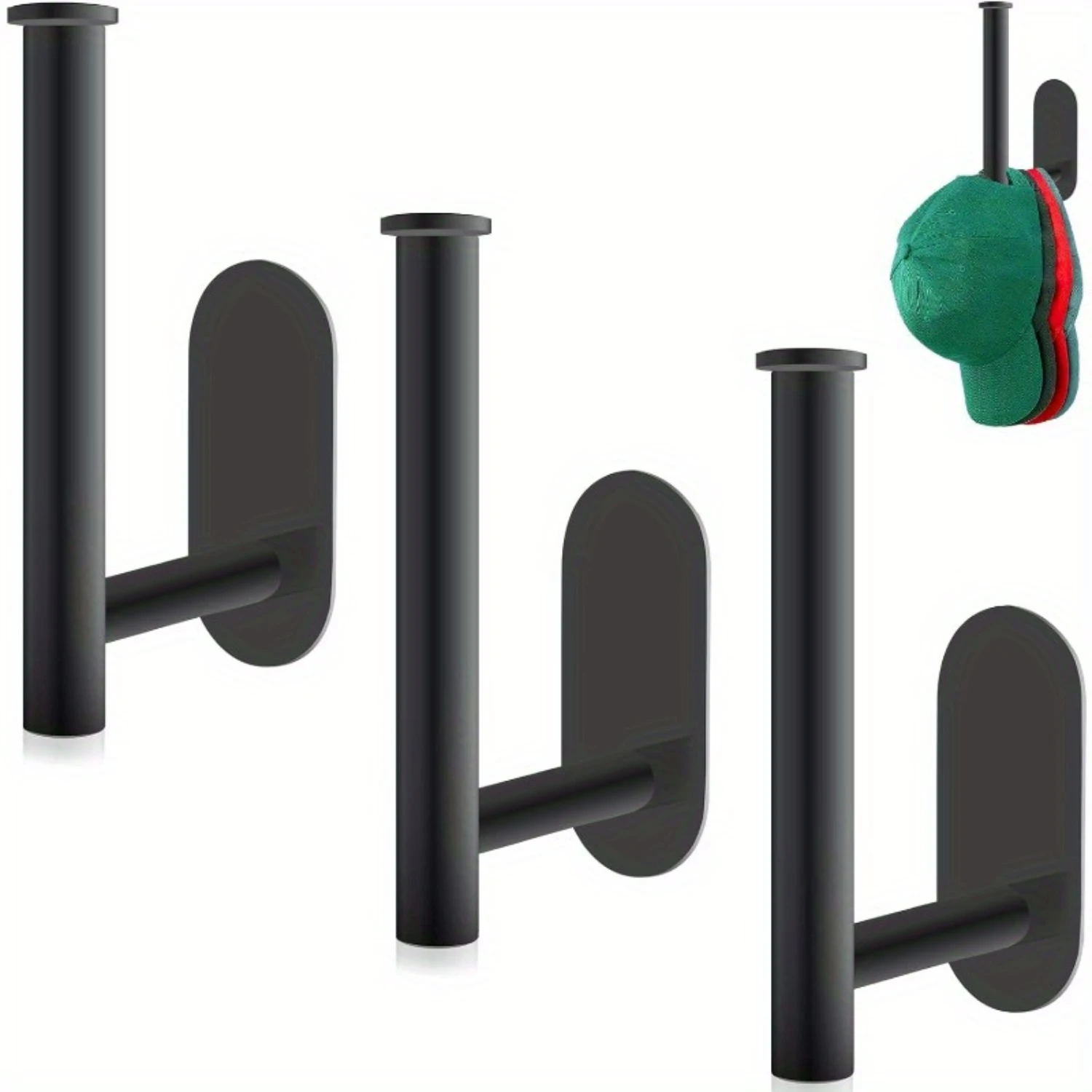 

3pcs Adhesive Hat Rack, Classic Black Universal Organizer, Wall-Mounted for Hats & Clothes