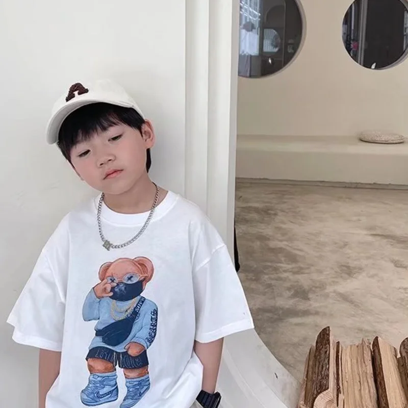 

T-shirt Summer Casual Boy Popular Ins Children's Clothing Simple Round Neck Five-point Sleeve Temperament New Straight Type