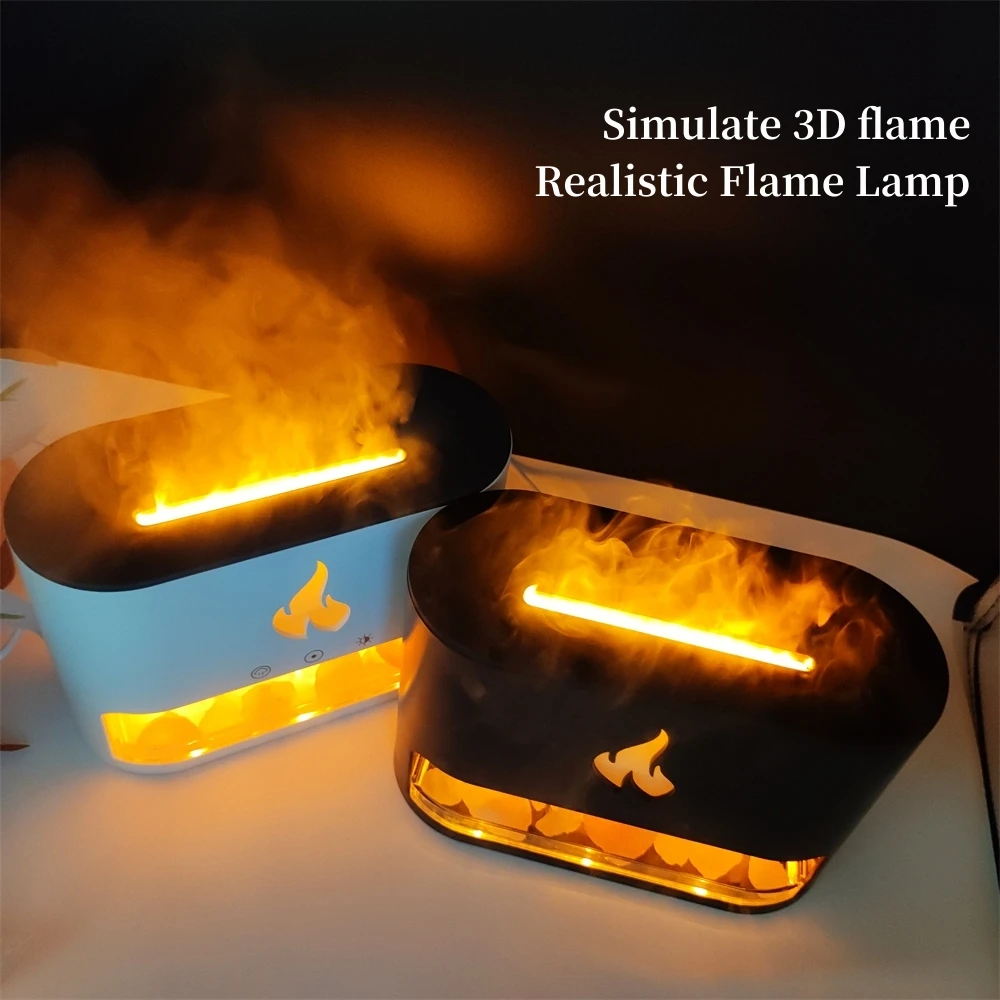 Ultrasonic Flame Aroma Diffuser Simulate Flame Himalayan Crystal Salt Lamp Essential Oil Humidifier Diffuser