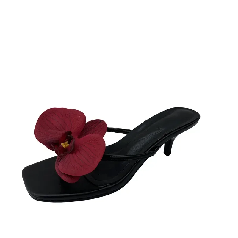 

Women's slip-on mid-heel shoes fashion flower stilettos women's flip flops plus size 43