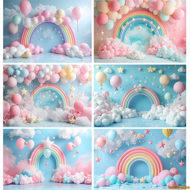 

Versatile Photographic Backdrop Banner With Shiny Stars Pastel Rainbow Party Decoration for Birthdays Weddings Festivals RA-06