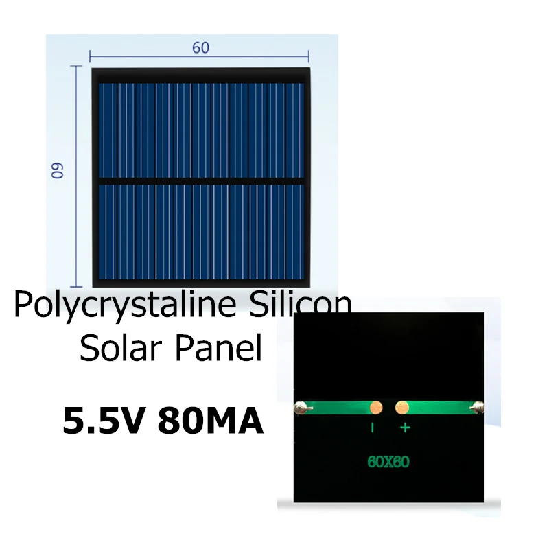 Mini Polycrystaline Silicon Solar Panel 5.5V 80MA for Charging 3.7V mobile battery power board