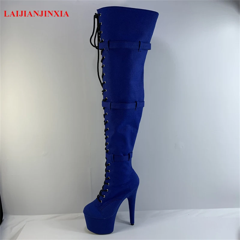 

LAIJIANJINXIA New 17CM/7inches PU Upper Sexy Exotic High Heel Platform Party Women Over The Knee Boots Pole Dance Shoes