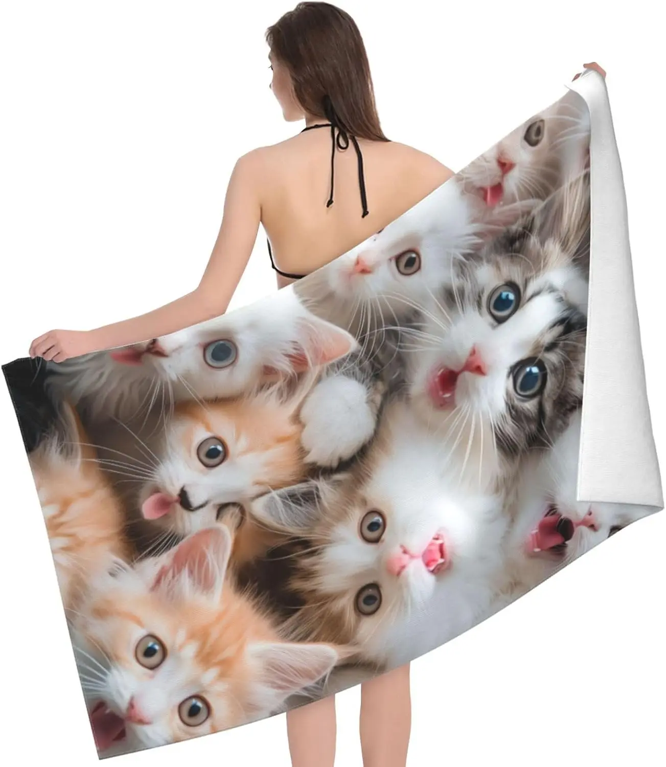Ultra Cute Kitten Cat Print Bath Towel Shower Towel Set for Kids Bathroom Novelty Decoration Gift Pet Lover Decor