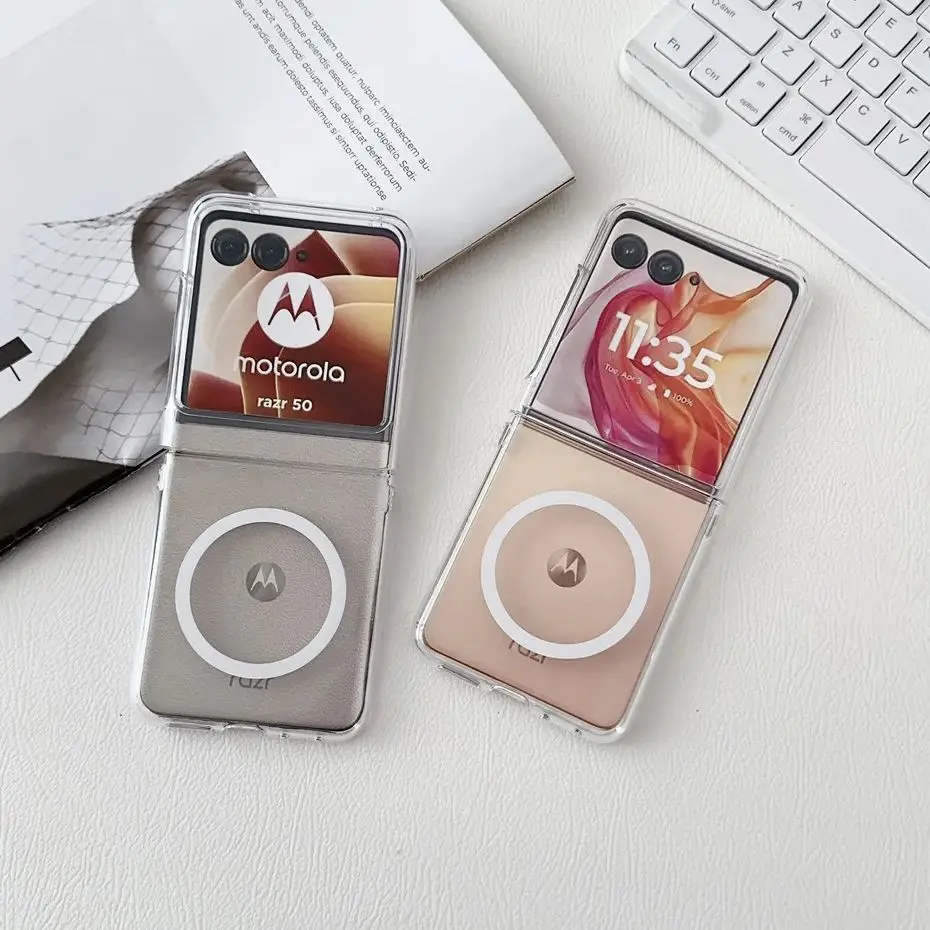 

Transparent MagSafe Phone Case For Motorola Moto Razr 50 60 Ultra Magnetic Wireless Charging Protective PC Hard Shell Back Cover