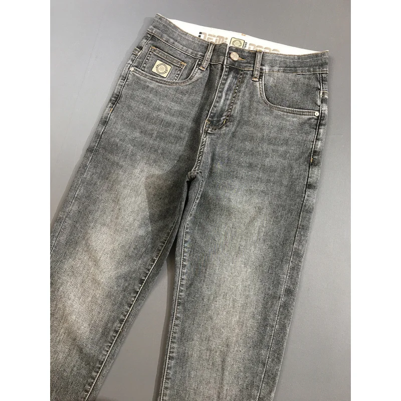 

Black gray spring/summer jeans for men 2025 new high-end printed casual slim fit small foot trend versatile cropped pants