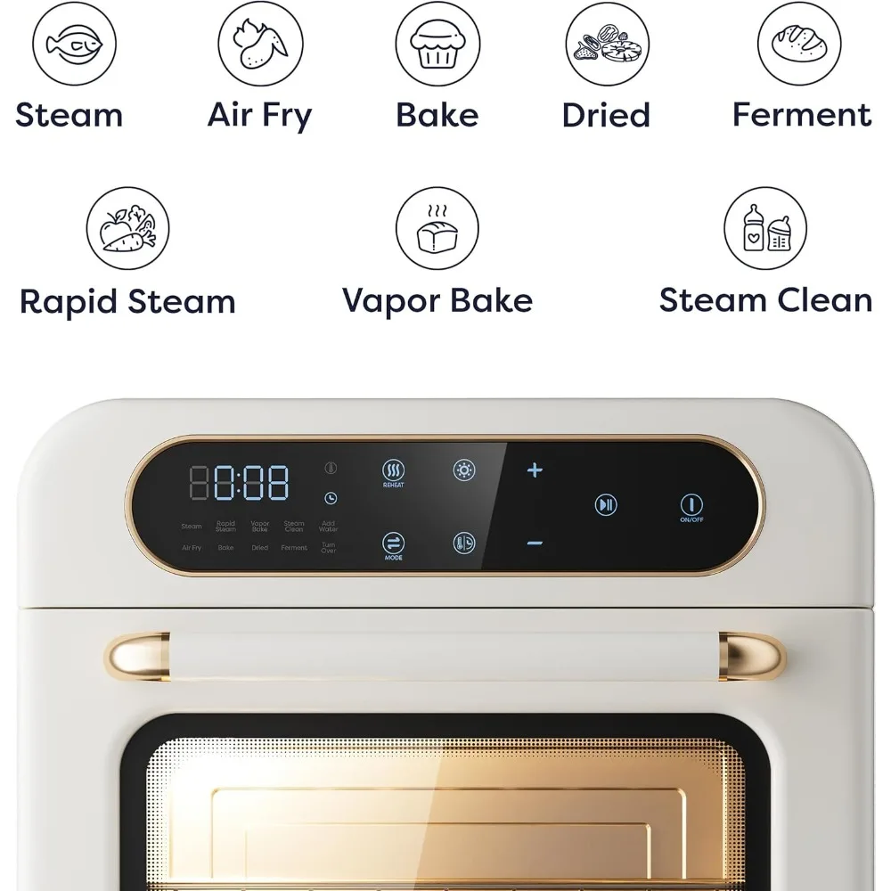 8-in-1 Air Fryer Steam Oven Countertop,12L Mini Toaster Oven with Steam, Rapid Steam, Air Fry, Vapor Bake, Steam Clean