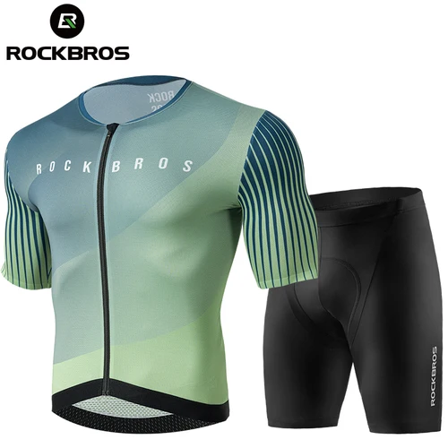 Imagen 1 del producto Conjunto de Jersey de ciclismo de verano ROCKBROS camiseta de hombre MTB pantalones cortos con cremallera YKK ropa deportiva conjuntos de Jersey de bicicleta transpirable