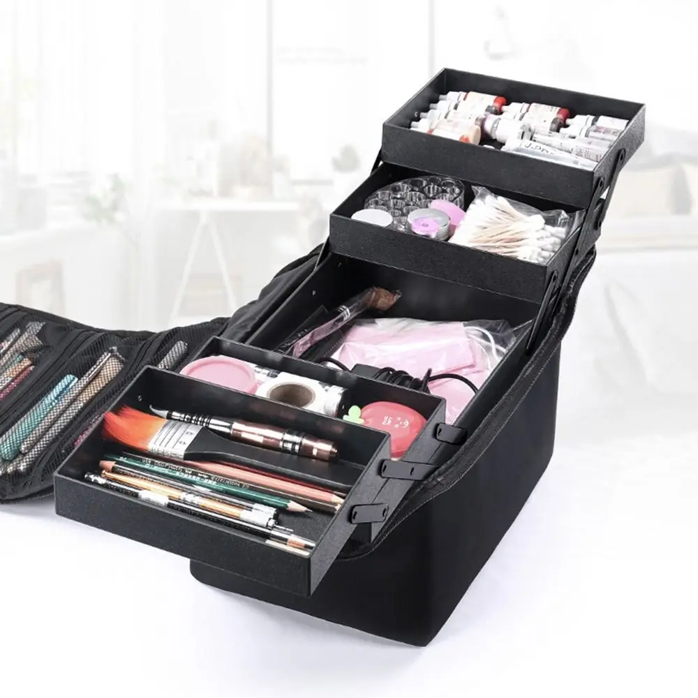 

Multi-layer Makeup Carrying Case Portable Adjustable Straps Travel Toiletry Organizer Detachable Wear-resistant