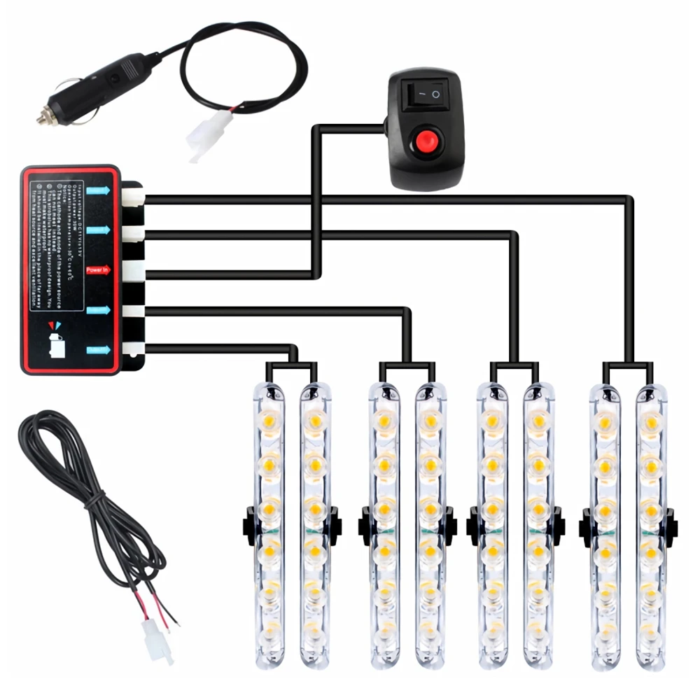 1 Set 8*6 LED Light For Car Front Grill Police Strobe Lights Ambulance Flashing Light Red Blue White Amber With Switch Control