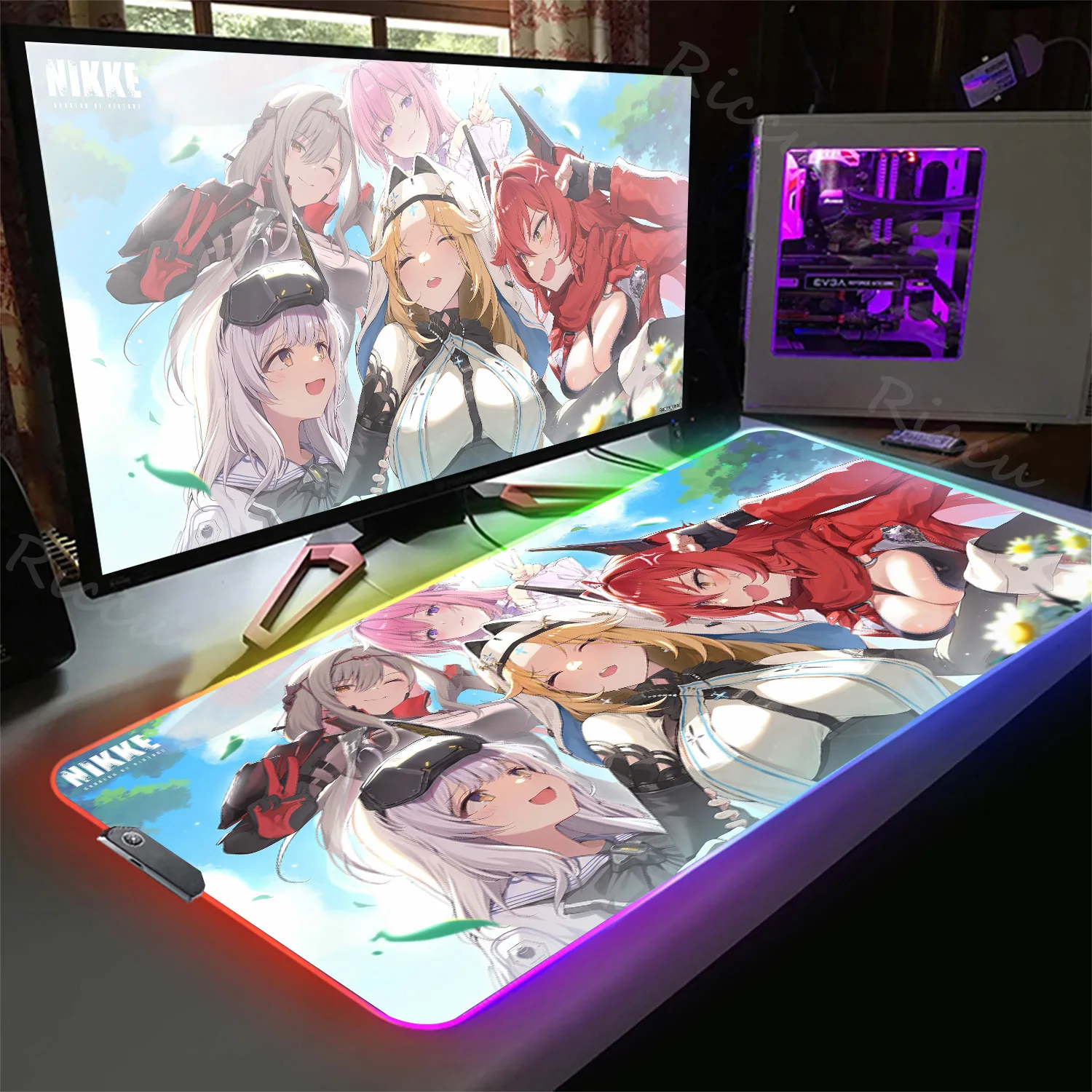 Hot G_goddess of V_victory N_nikke RGB Mouse Pad INS trend Mousepad Kawaii Cute Deskmat LED Luminous Desk Pad HD Keyboard Mat