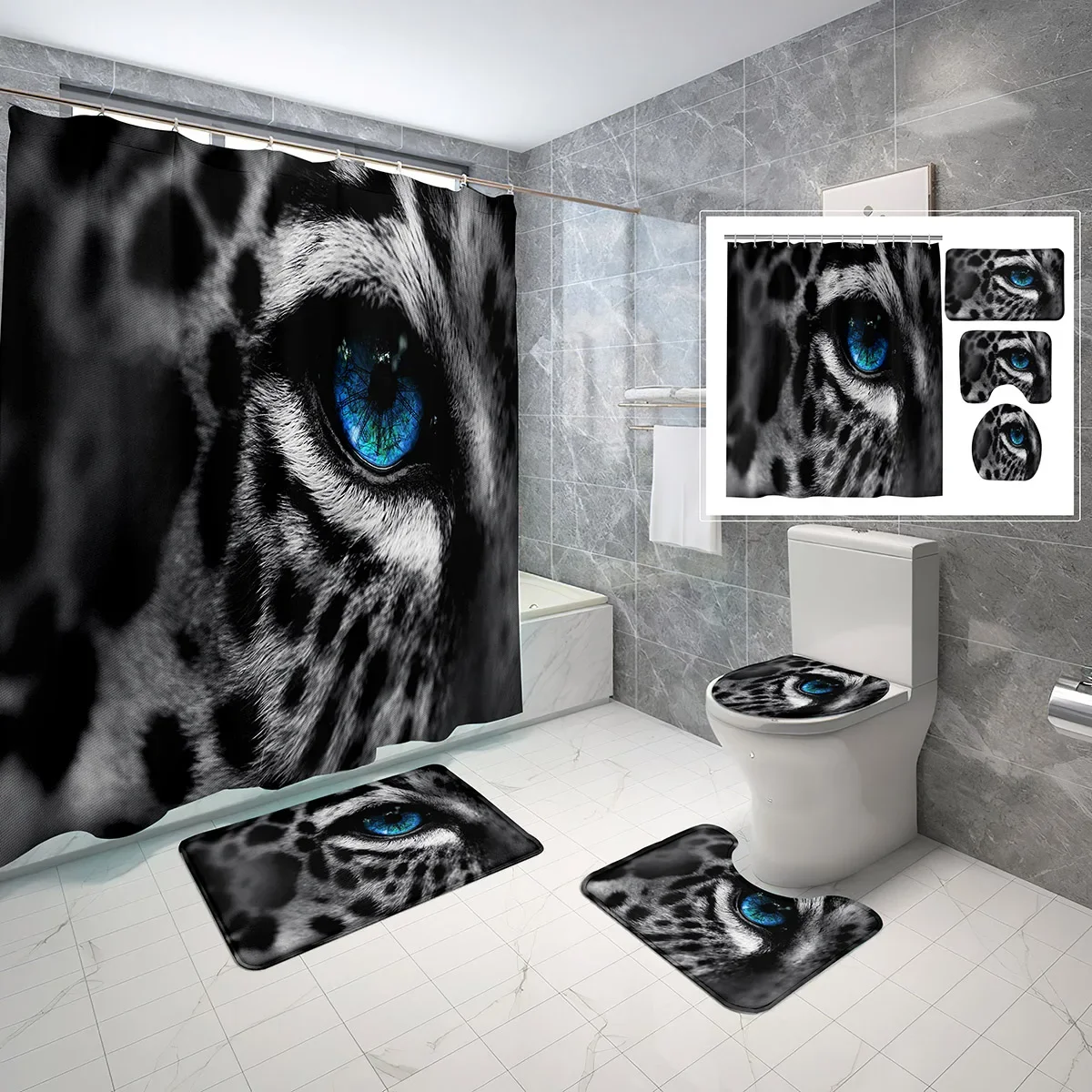 Animals Eyes Series Shower Curtain Sets 4 Pcs Macro Bird Eye Non-slip Bath Mat Toilet Lid Fabric Waterproof Shower Curtain Set