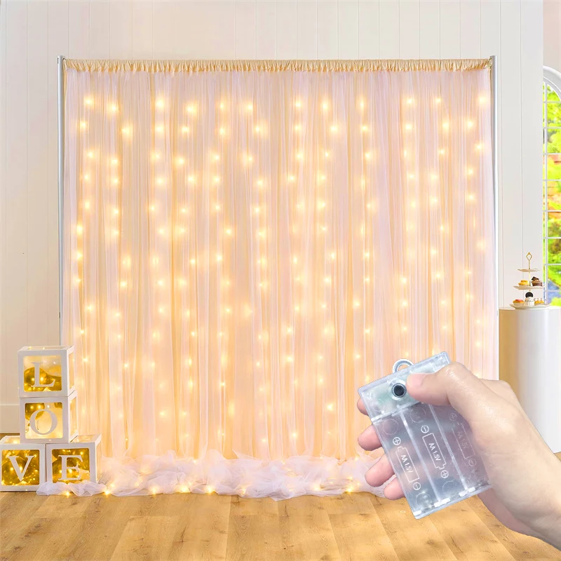 Curtain LED Lights 8 Lighting Modes Battery Powered Fairy Lights Perfect for Festival Christmas Wedding Living Room Decoration