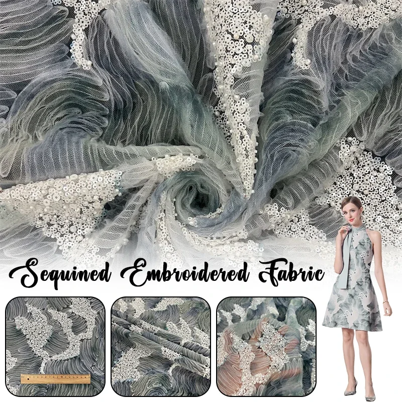 

Красочная волнистая вышитая кружевная ткань с блестками, высокое качество, сетчатая ткань ручной работы с вышивкой бисером для самостоятельного изготовления свадебного платья
