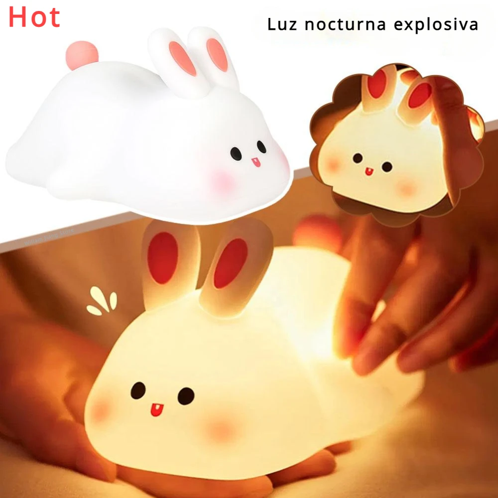 LED Cute Rabbit Night Light Silicone USB Rechargeable Bedside Night Light Sensor Children Girls Bedroom Decor Bedside Decor Lamp