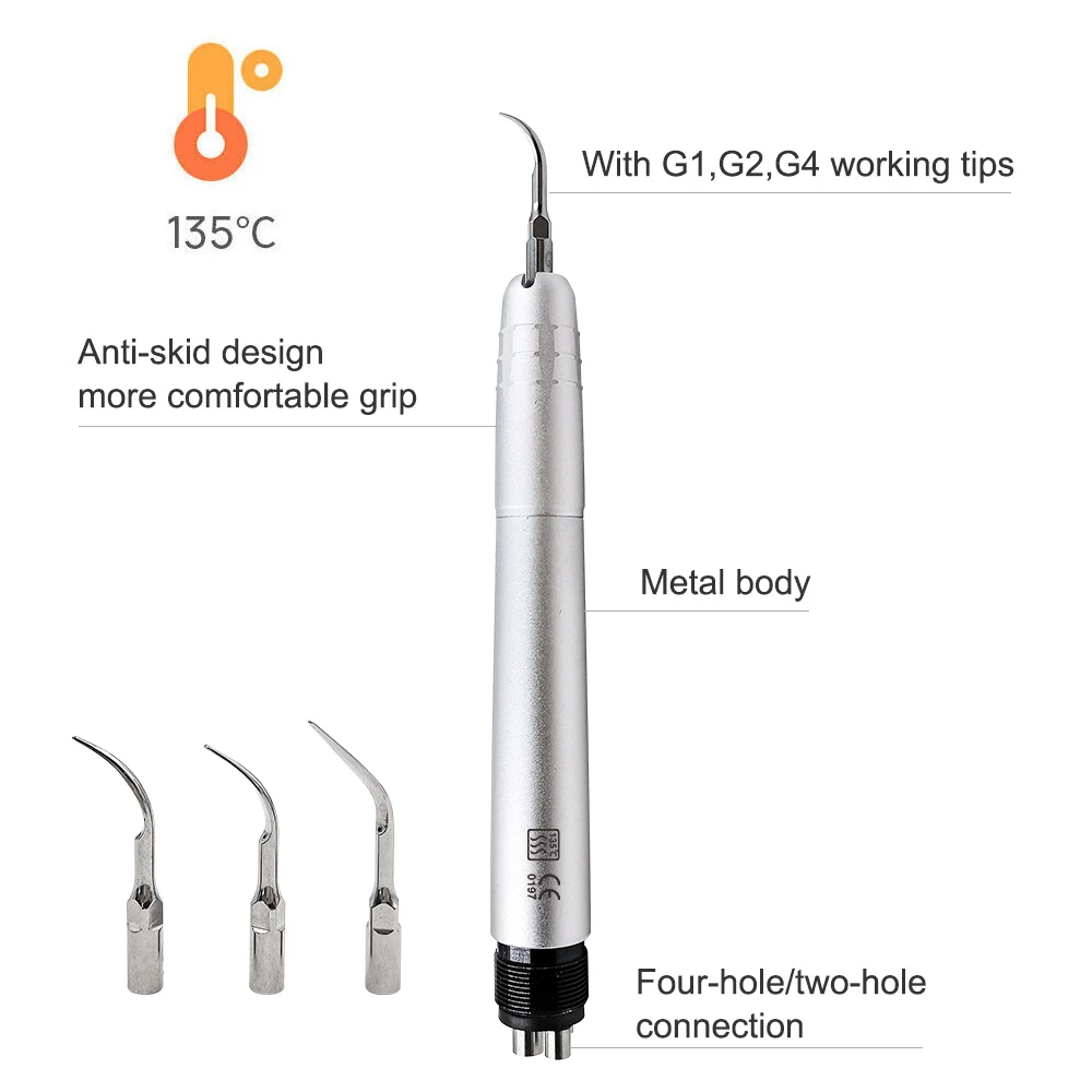 2Holes/4 Holes Dental Ultrasonic Air Scaler Handpiece 3 Tips Air Scaling Polishin Tools Teeth Whitening Cleaner