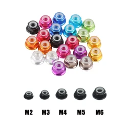 10Pcs M2/M3/M4/M5/M6 Aluminum Flanged Nylon Insert Anti-Loose Nut Self-Locking Hex Locknut Slip Lock Nut Blue Red  Black etc