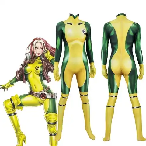 3D Printing Movie X MEN Rogue Cosplay Adult Kids Zentai Bodysuit Suit Jumpsuit Halloween Party Costume Women Girls