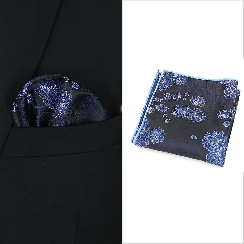 Abiti da uomo alla moda con fiori, fazzoletto da taschino per uomo, petto da lavoro, pois blu, abito classico, tovagliolo, fazzoletto come accessorio per la camicia