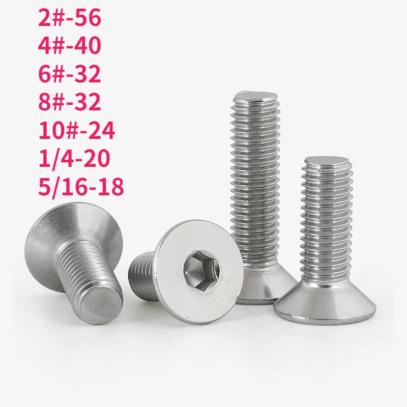 UNC 2# 4# 6# 8# 10# 1/4 5/16 304 A2-70 Stainless Steel Countersunk Head Hex Hexagonal Socket Screw Flat Head Allen Bolt