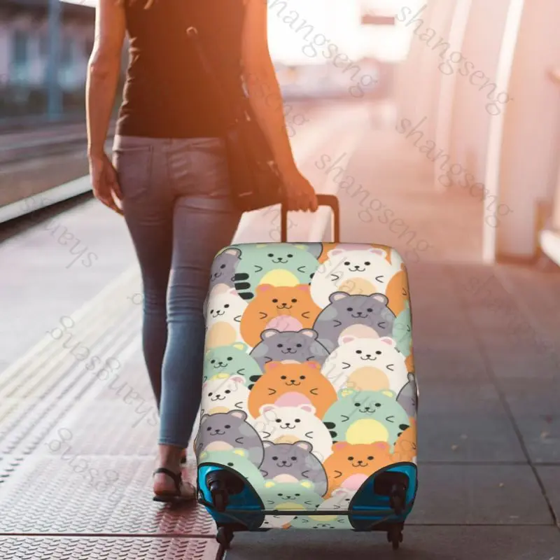 Cartoon Hamster Print Travel suitcase protective case, suitcase cover, elastic protection, washable Luggage cover, 18-32 in
