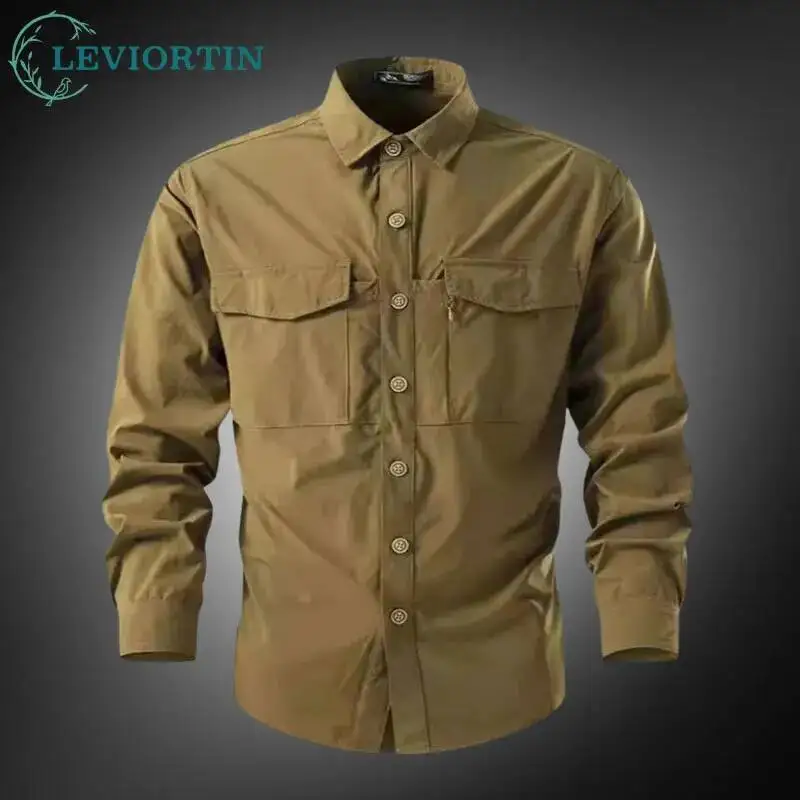 Men's Fashion Versatile Loose Pocket Zipper Design Waterproof, Breathable, Sunscreen Outdoor Work Clothes Long Sleeve Shirt