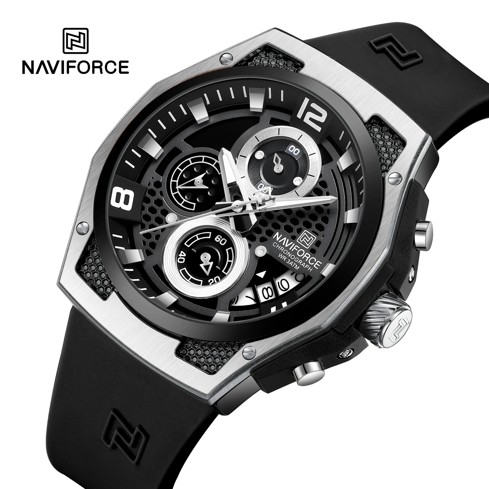 

NAVIFORCE Quartz Calendar Male Watch Silicone Hand Sport Casual Clock Luxury Design Luminous Hand Waterproof Men's Wristwatches
