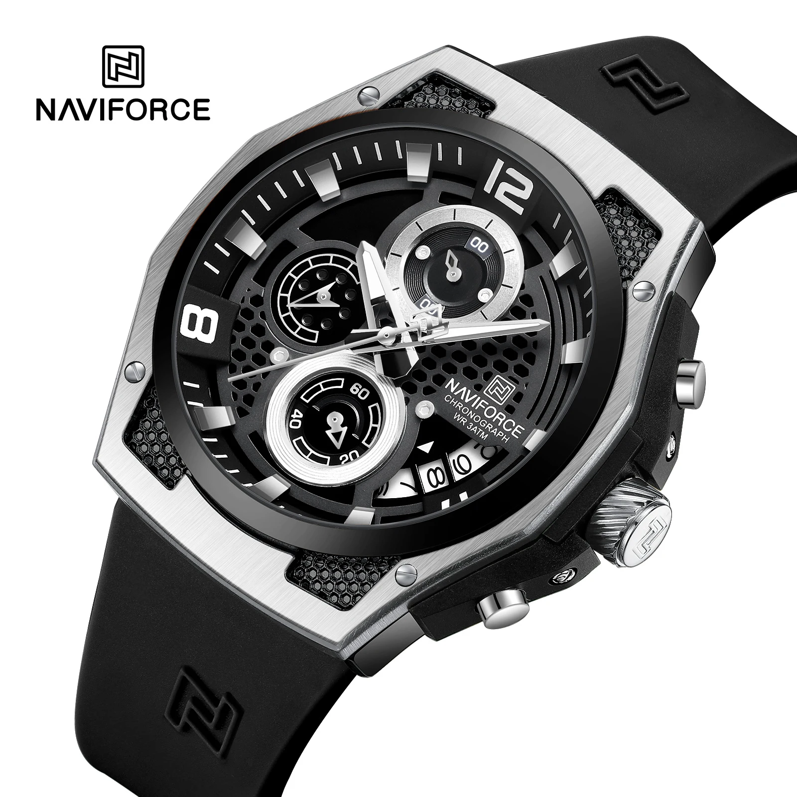 NAVIFORCE Quartz Calendar Male Watch Silicone Hand Sport Casual Clock Luxury Design Luminous Hand Waterproof Men\'s Wristwatches