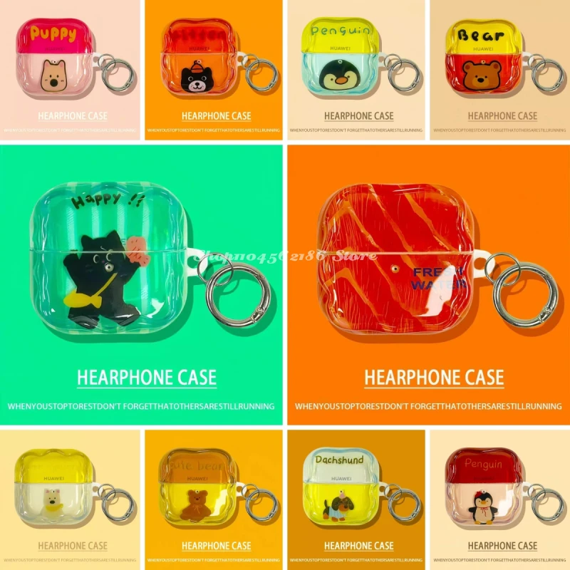 

Cartoon Cute Bear Salmon Vodka Protective Case for Huawei FreeClip 2 FreeBuds 6i SE2 SE3 TPU Wireless Bluetooth Earphone Cover