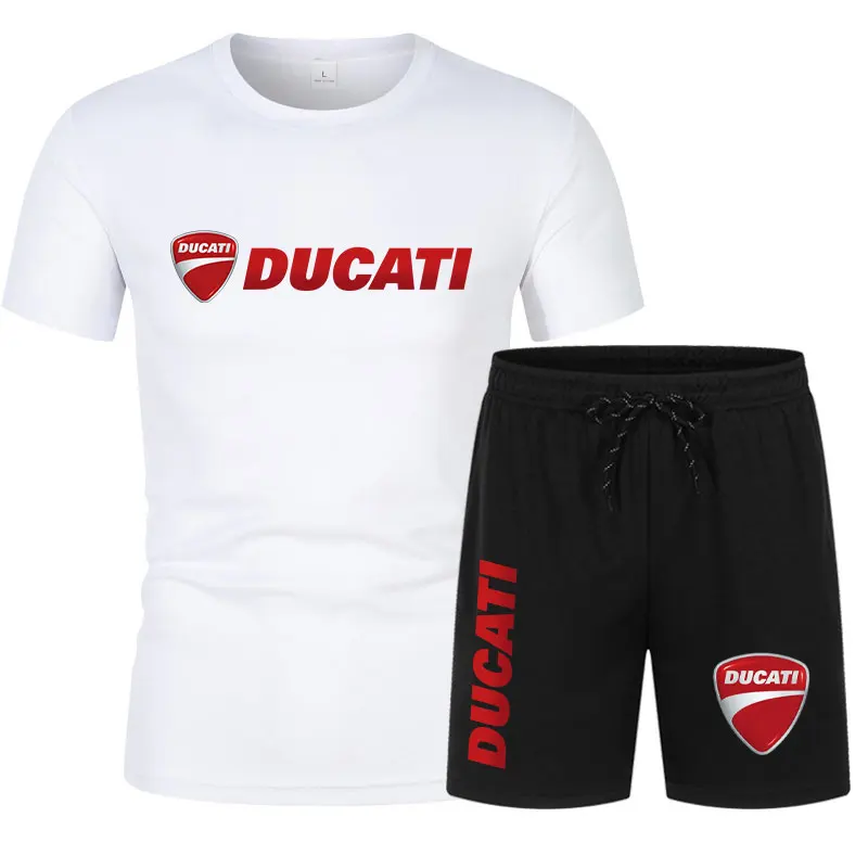DUCATI Men's Summer Clothing Sets Short Sleeve T-Shirt Sports Shorts Motorcycle Theme Jogging Beachwear Regular outdoor jogging