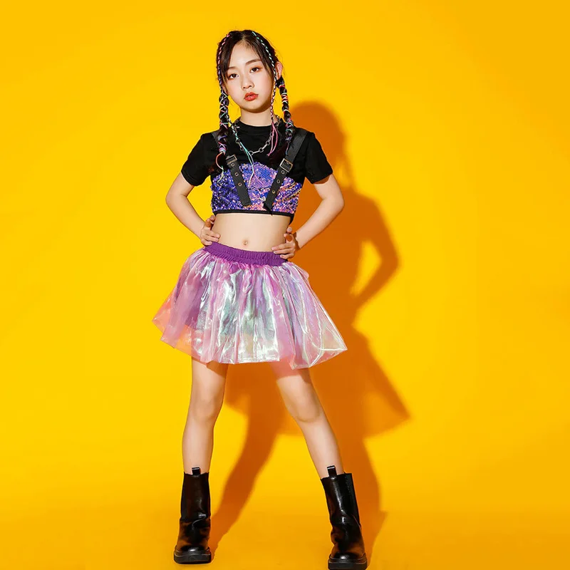 Fille Jazz danse jupe été enfants Hip Hop spectacle pom-pom girl Performance jupe Jazz danse jupe Performance de la mode