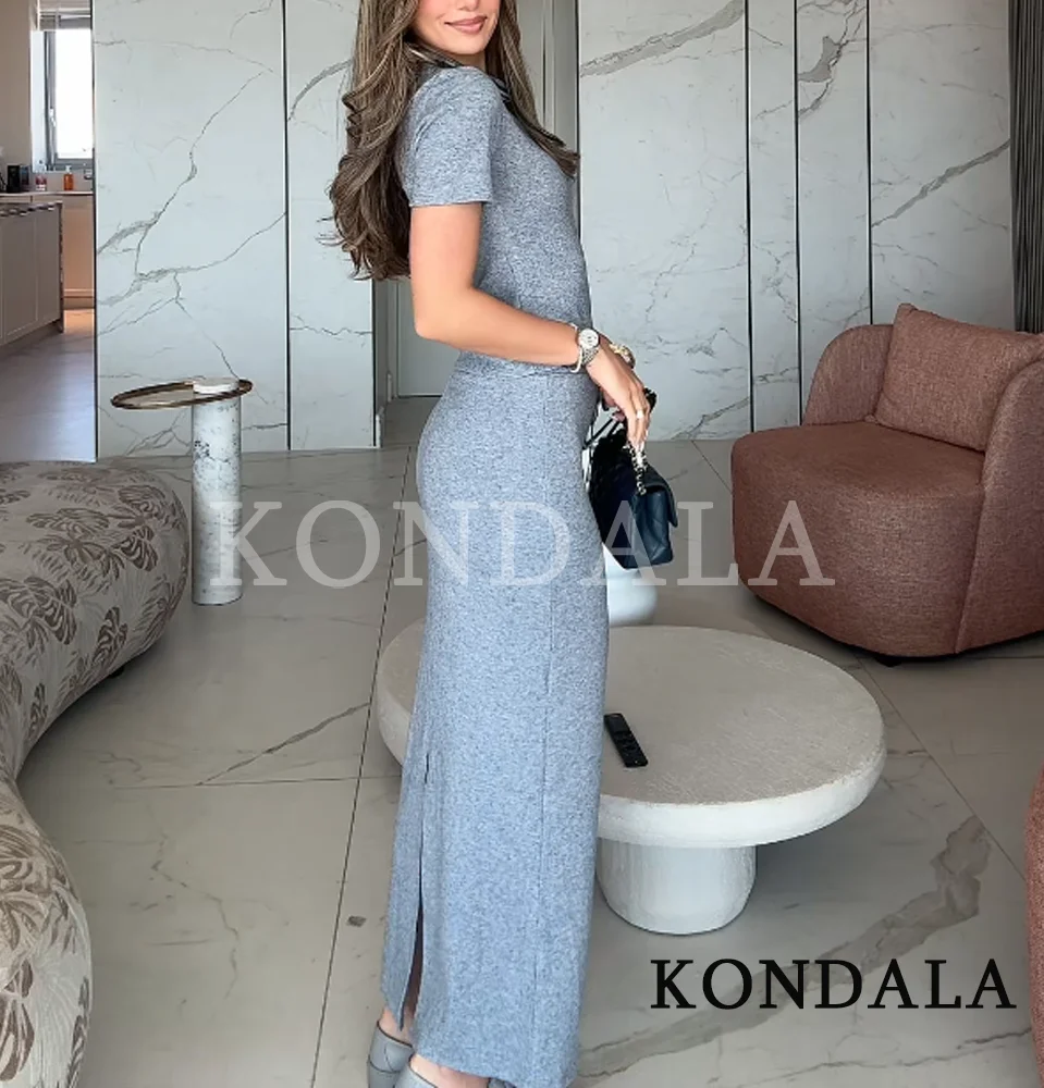 KONDALA Elegant Commute Slim Skirt Set Women Polo Short Sleeve Tops, Drawstring Skirt 2026 Spring Summer Trendy Lady Casual Set image 2