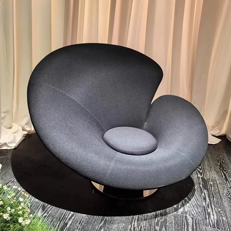 Lotus Accent Chair High-Density Foam Integrated Cushion Rounded Petal Design and Metal Base, Lazy Chair for Cafe & Airbnb
