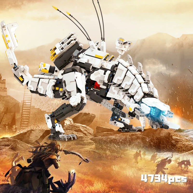 Moc Horizon Zero Dawned Thunder Jaw Mechanical Monster Action Dragon Dinosaur Popular Game Building Block Toys