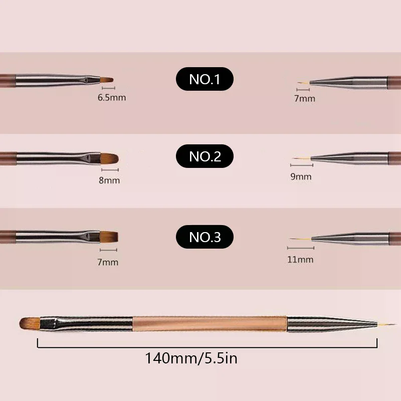 3 Pcs Manicure Brushes Dual Use Gel Gradient Brush Ultra Thin Line Drawing Pen Dual End Nail Art Design Painting Tools