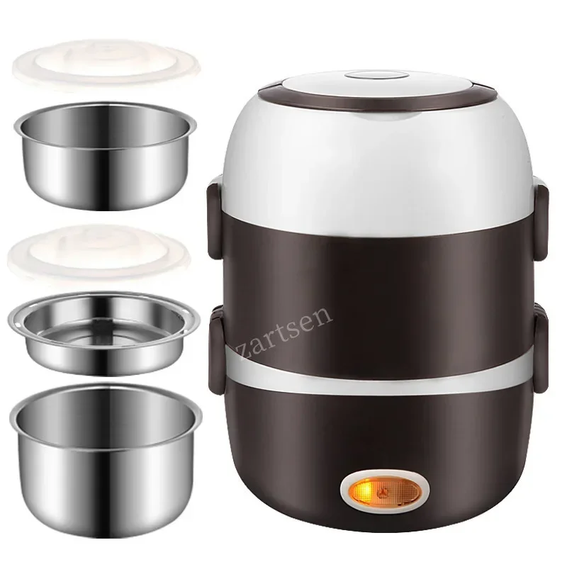 Mini Electric Rice Cooker Stainless Steel 2/3 Layers Food Container Steamer Portable Meal Heating Lunch Box Heater Warmer Bento