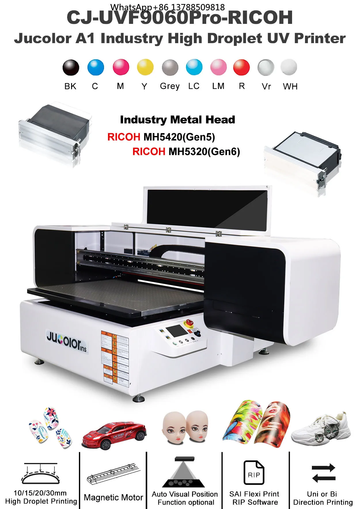 6090 A1 UV Flatbed Printer 6/10 Color RICOH GEN5 GEN6 High Droplet Uv Inkjet Printer