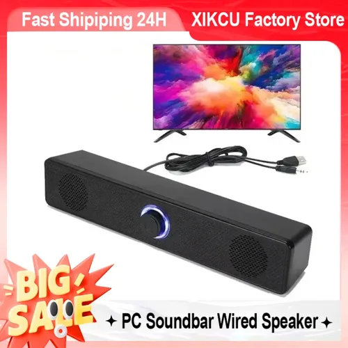 XIKCU-barra de sonido inalámbrica con Bluetooth y PC, altavoz con cable, barra de sonido alimentada por USB para TV, Pc, portátil, sistema de Audio envolvente de cine en casa
