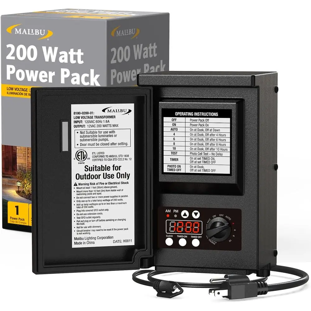 

Многофункциональный преобразователь напряжения Malibu Low Age Landse 200W для осветительных приборов или уличных прожекторов, 120В в 12В, с функцией Ph