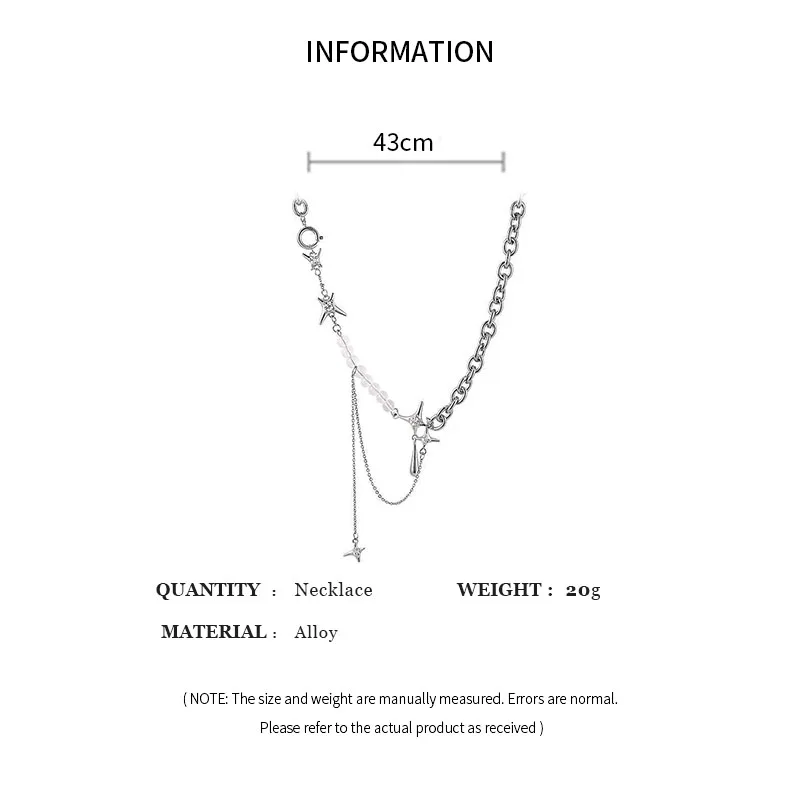 Y2k Irregular Star Chain Necklaces Women\'s Fashion Transparent Beads Zircon Choker Necklace Kpop Silver Color Summer Jewelry