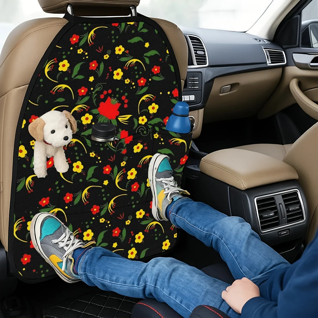 2pcs Full Bloom Night Theme Car Seat Anti-Kick Mats, Fashionable And Individual Car Seat Backrest Pads, Easy To Install, Storage