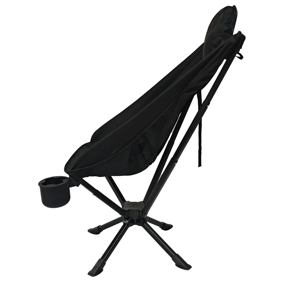 YTYIN Cadeira dobrável giratória com encosto alto para acampamento ao ar livre, liga de alumínio, design moderno com suporte para copos de silicone e travesseiro para praia