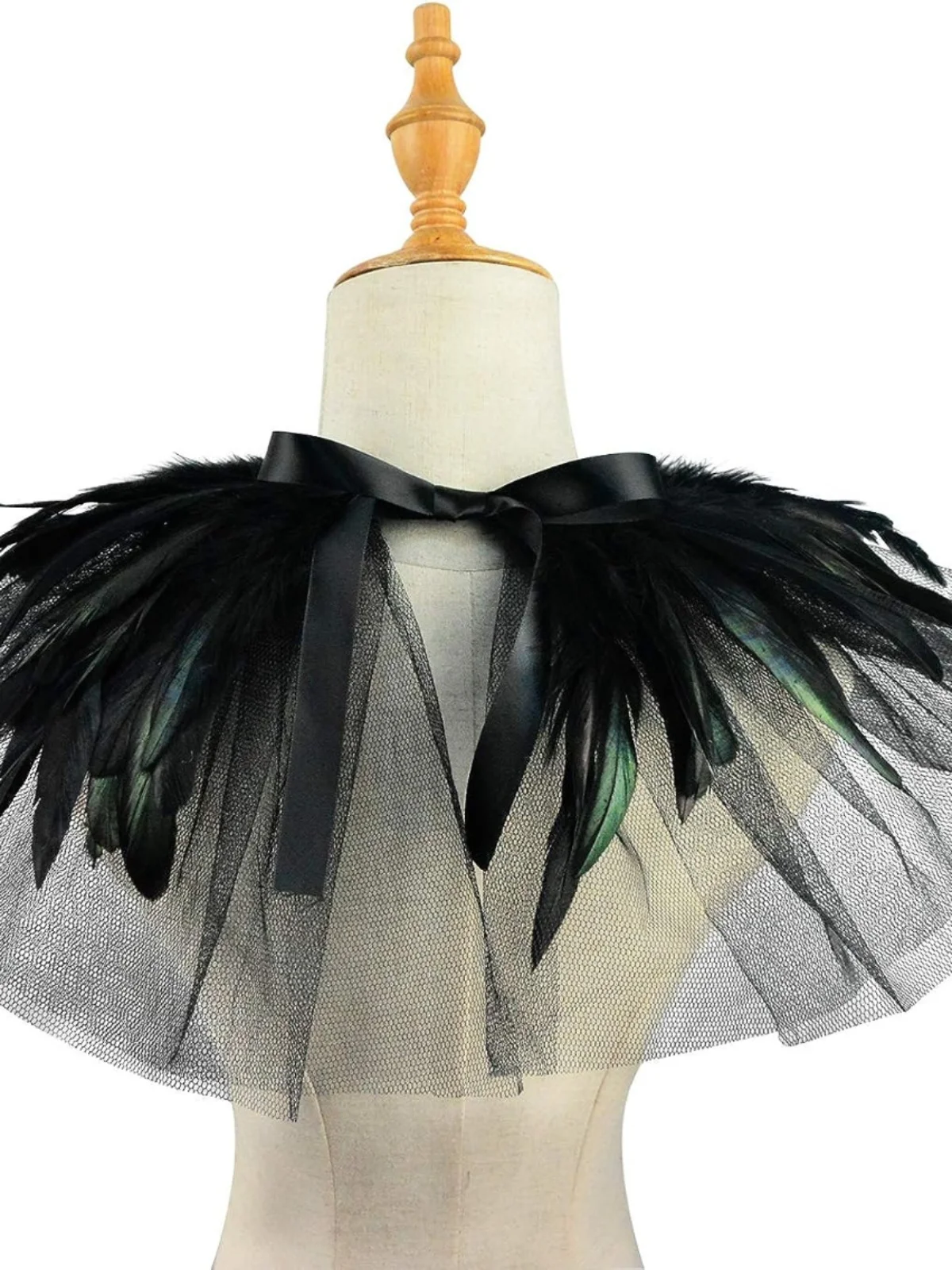 Kostum Panggung Wanita, Kerudung Penyihir Halloween, Aksesoris Jubah, Kerah Palsu, Warna Putih Hitam, Gaya Gothic Sle Feather Meoulder Wrap...