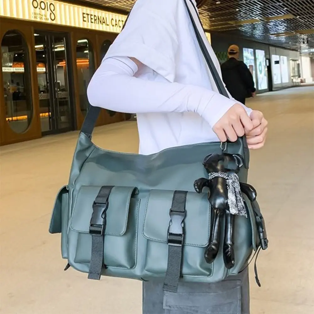 

Fashion Square Men Crossbody Bag Solid Color Waterproof Messenger Bag Multi-Pockets Multifunctional Nylon Shoulder Bag Hiking