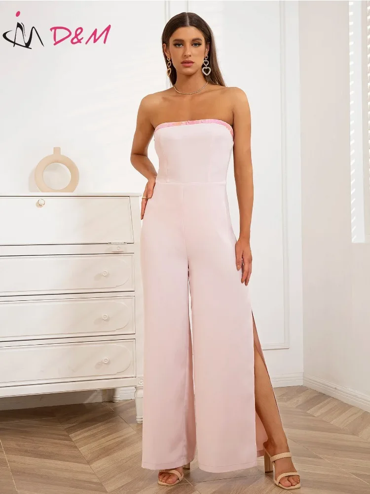 D&M 2024 New Ladies Holiday Casual Solid Wide Leg High Waist Sleeveless Jumpsuit Women Chic and Elegant Jumpsuits