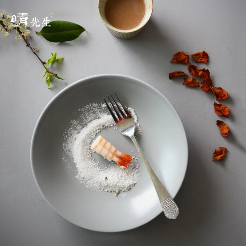 Jingdezhen European Retro Gray Ceramic Tableware Combination Soup Bowl Rice Bowl Deep Dish Soup Plate Plate Dish Dinner Plate No