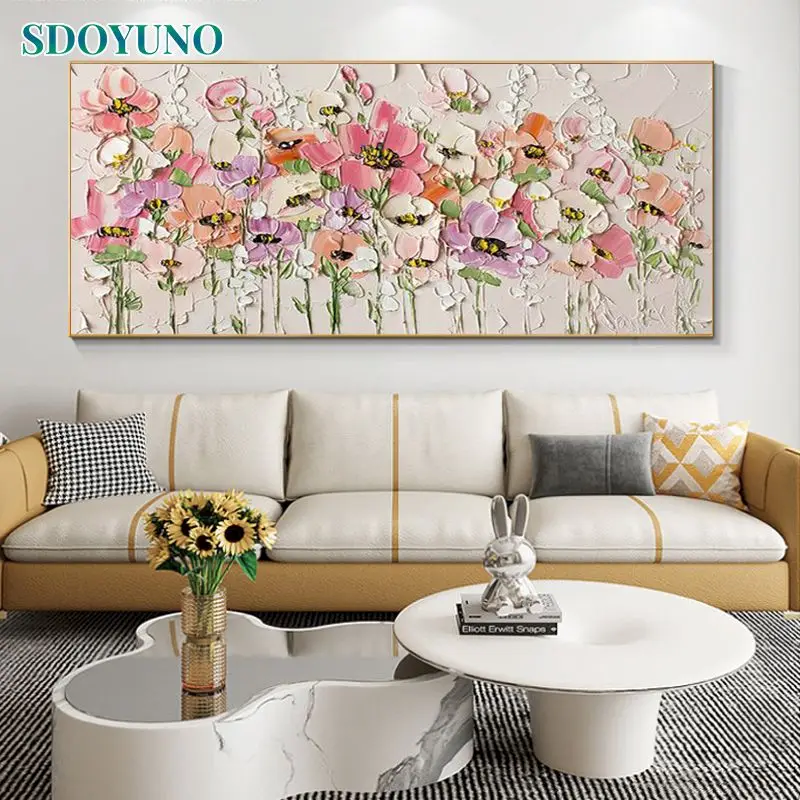 

SDOYUNO Modern Painting By Numbers Handicrafts Pink Flowers Picture Coloring Home Decors For Adults Gift 60x120cm Large Size