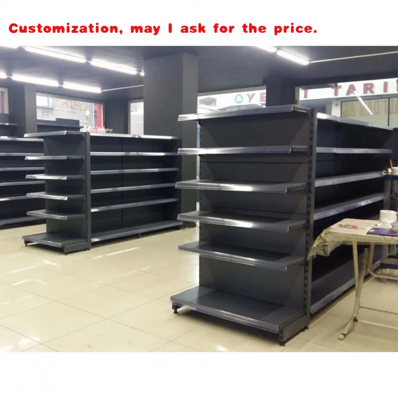 

custom.Grocery Store Double-sided Feature and Used Metallic Material Shop Shelves Supermarket Shelf Retail Gondola Shelving