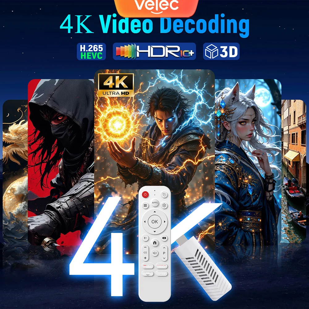 Velec TV Stick Android 14  Infrared Remote Control WiFi 2.4G Support 4K Streaming with Google TV Amlogic Quad-Core Cortex-A53