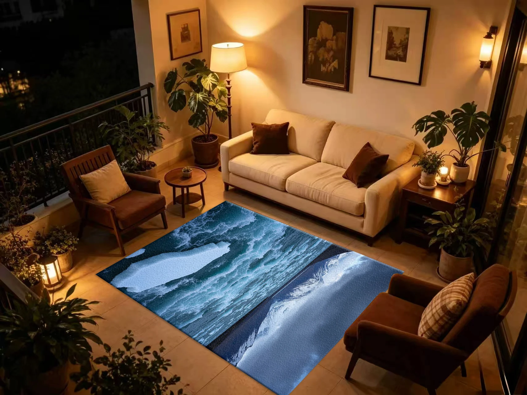 Glacier Iceberg Ocean Mountain Scenery Carpet Flooring, Cool Nature Landscape Non-Slip Area Rug for Living Room Balcony Home Floor Mat